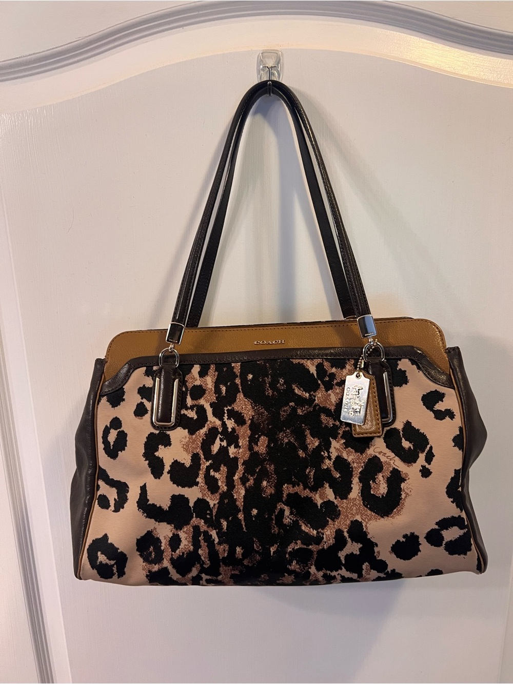 COACH Leopard-Print Shoulder Bag in Brown, Black & Cream